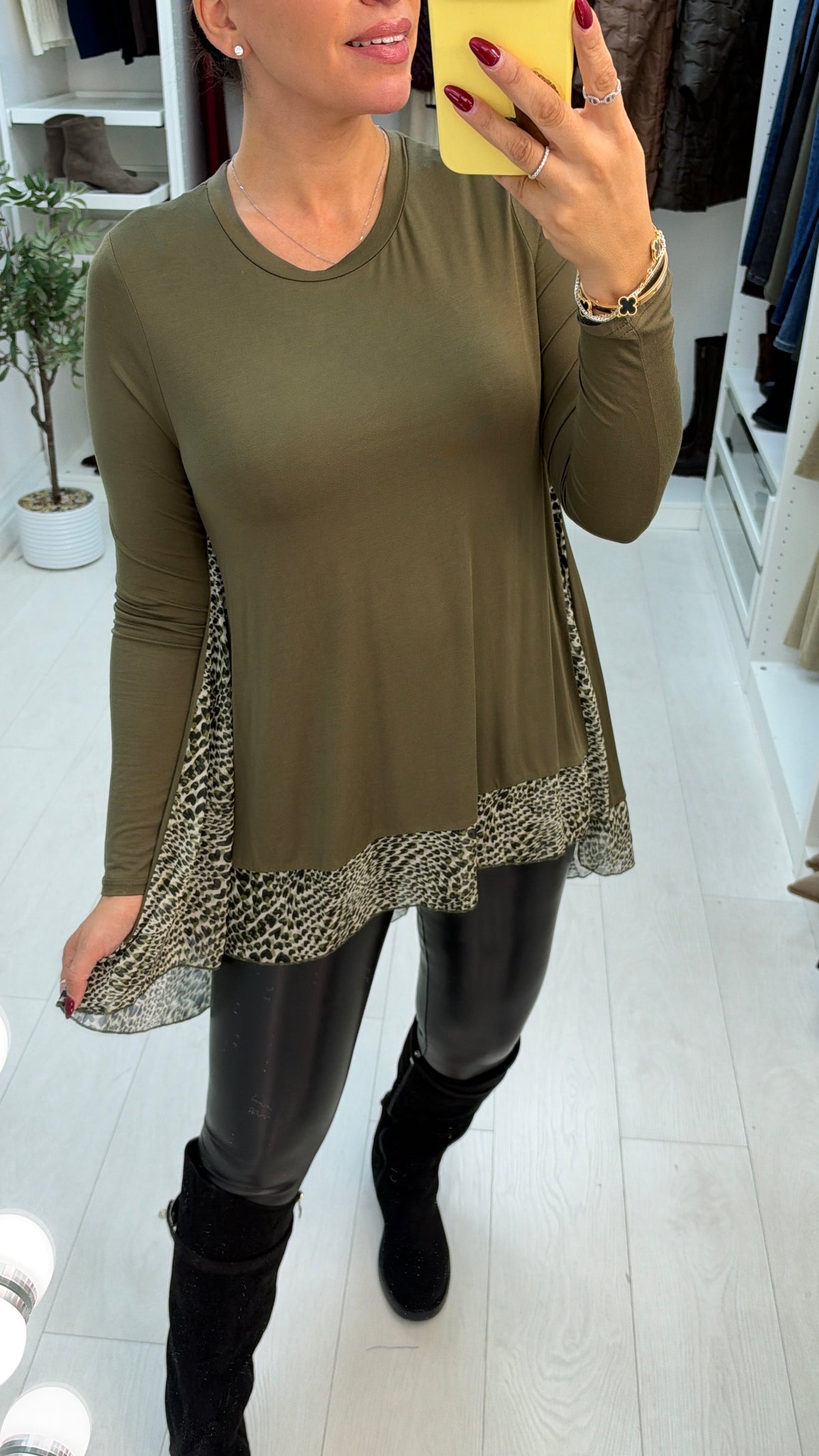 Lacie  Heart Print Chiffon Back Detailed Dipped Hem Top