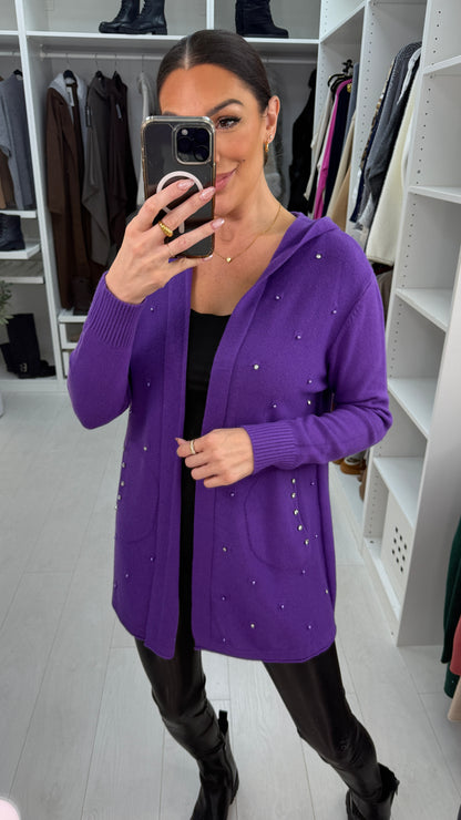 Doryn Plain Diamante Embellished Hooded Cardigan