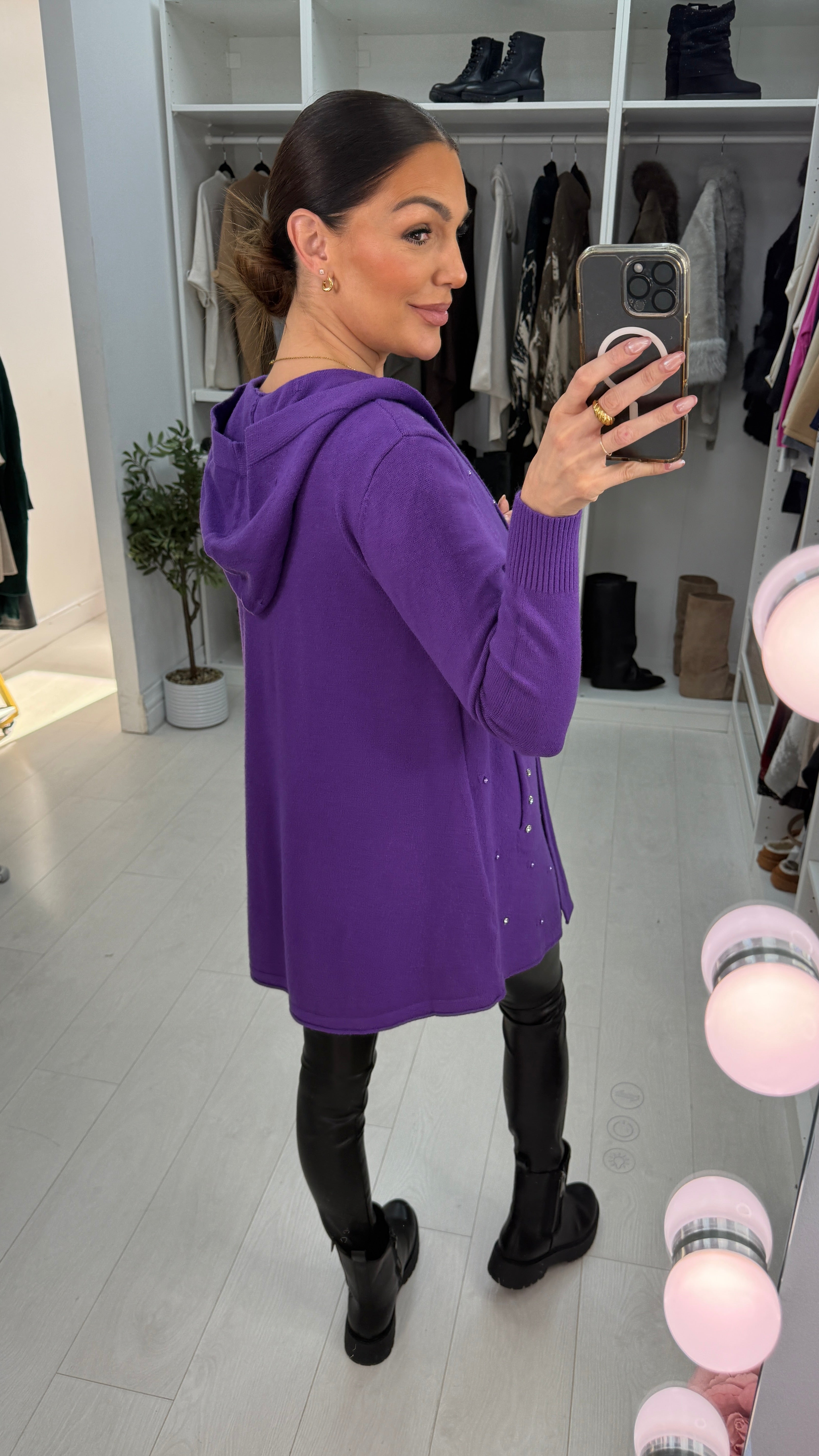 Doryn Plain Diamante Embellished Hooded Cardigan