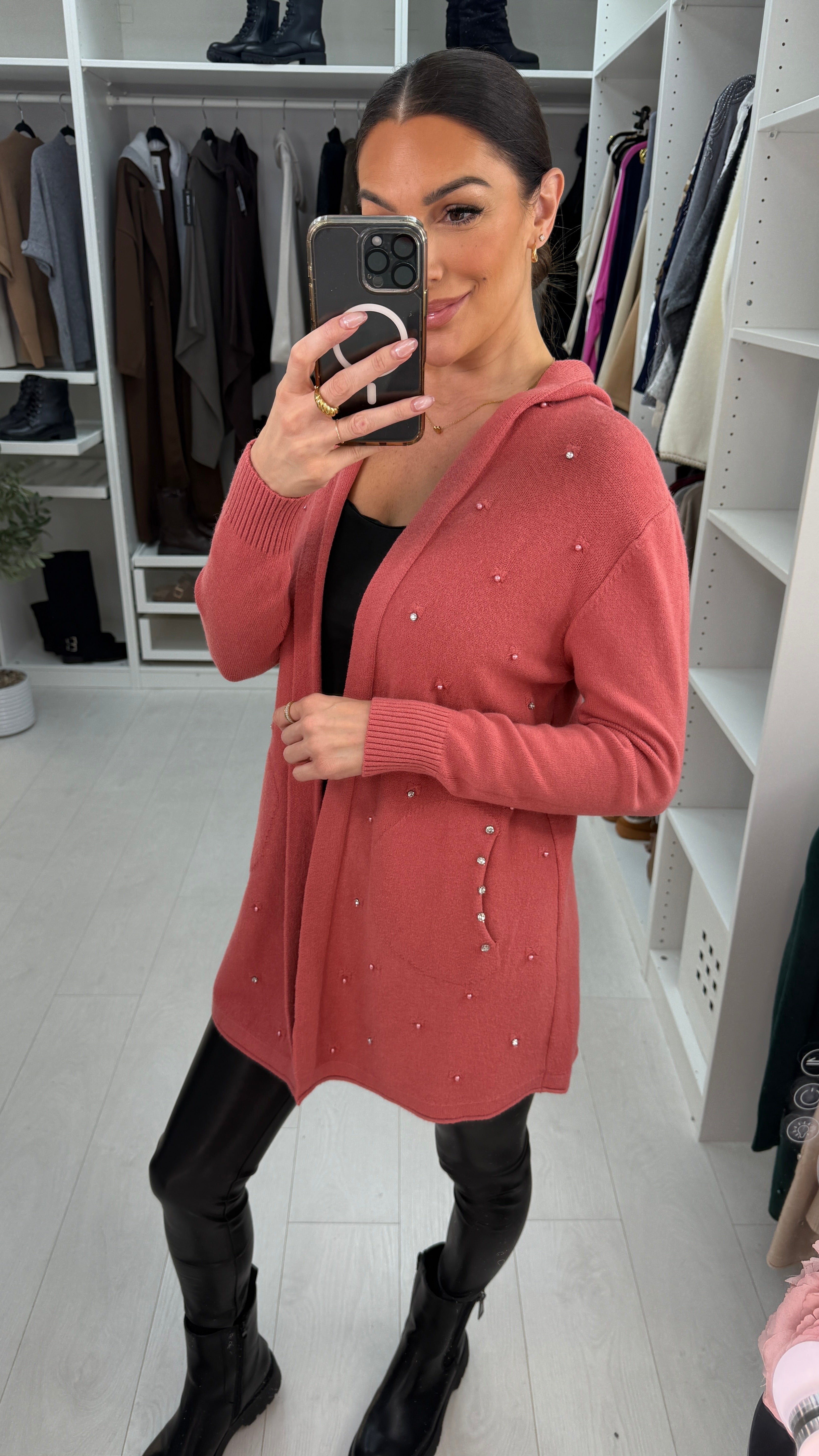 Doryn Plain Diamante Embellished Hooded Cardigan