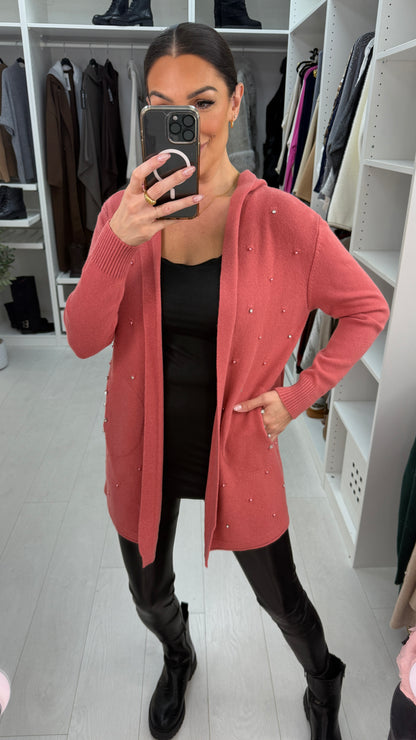 Doryn Plain Diamante Embellished Hooded Cardigan