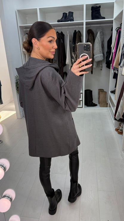 Sasia Plain Button Detail Hooded Cardigan