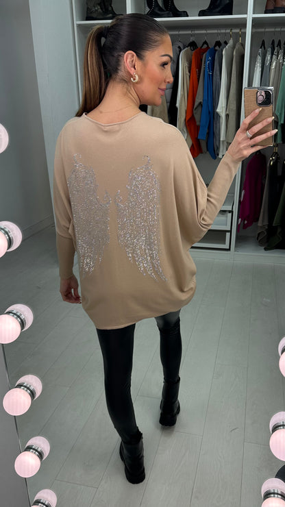Trent Loose Fit Diamante Angel Wing Jumper