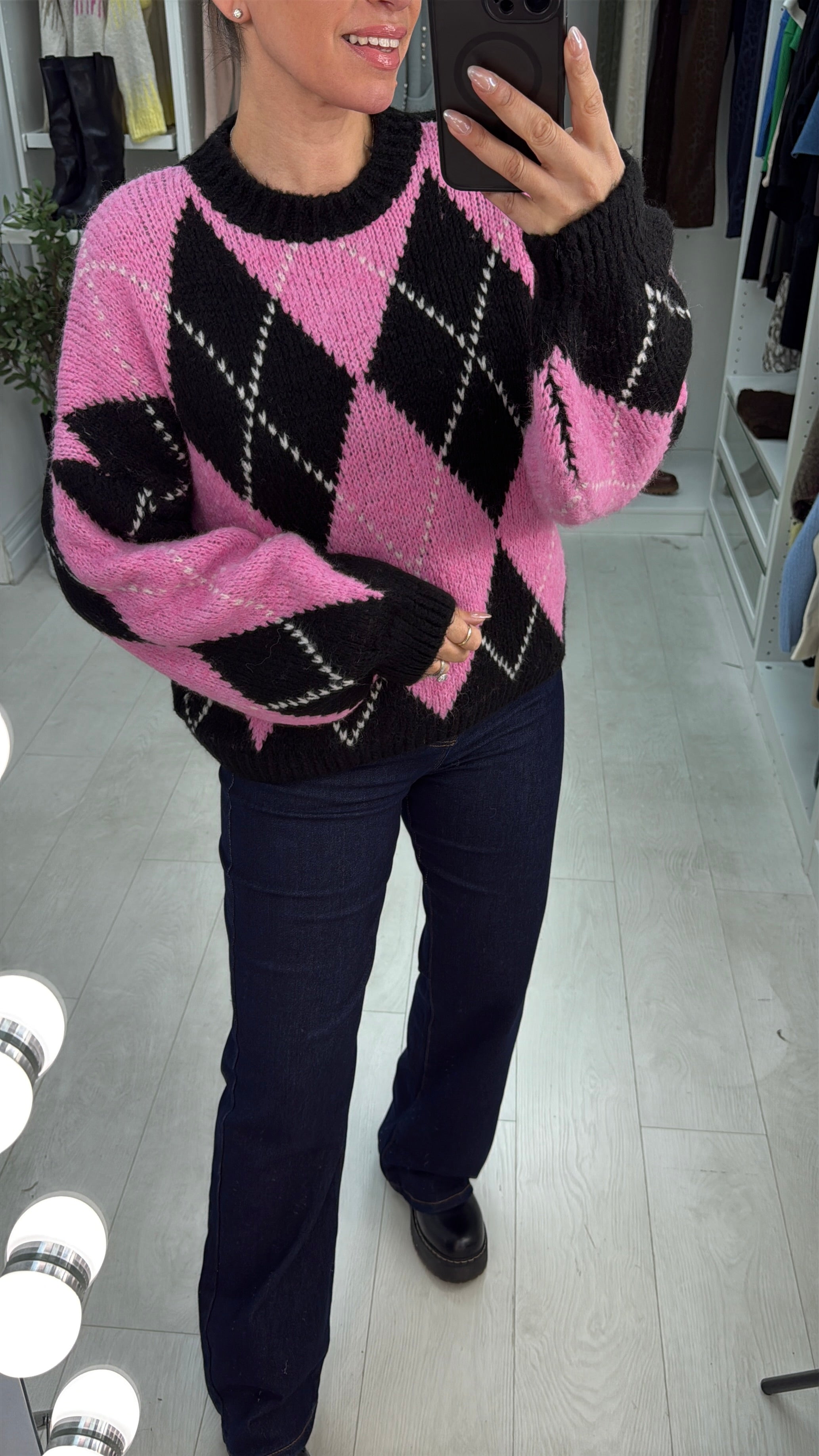 Nattie Argyle Print Chunky Jumper