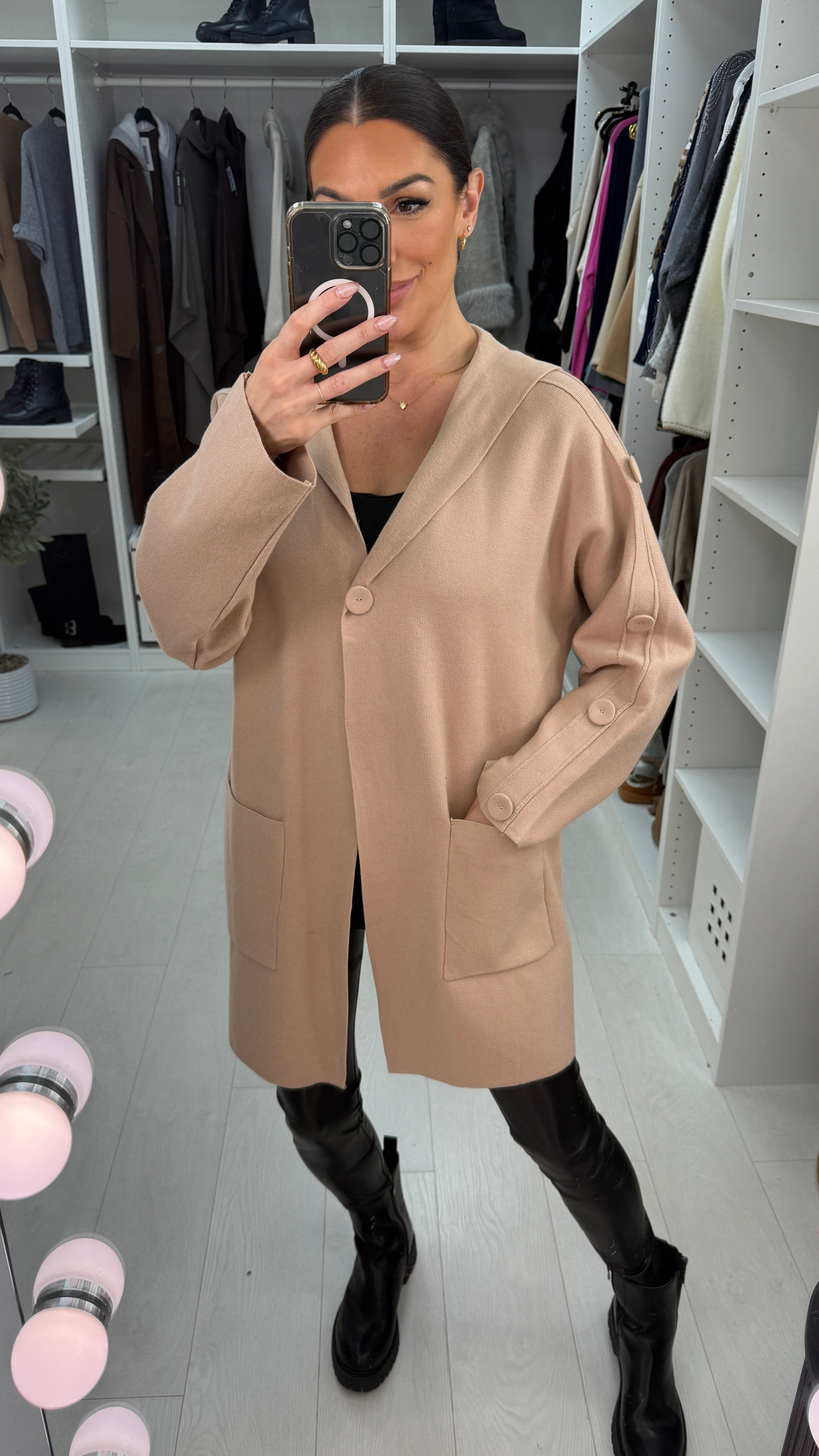 Sasia Plain Button Detail Hooded Cardigan