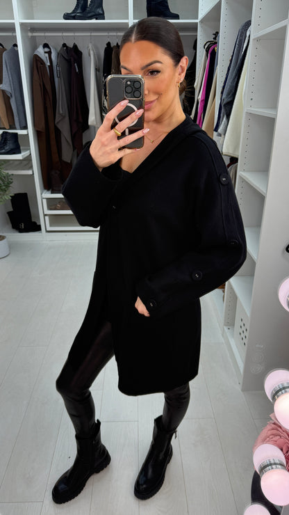 Sasia Plain Button Detail Hooded Cardigan