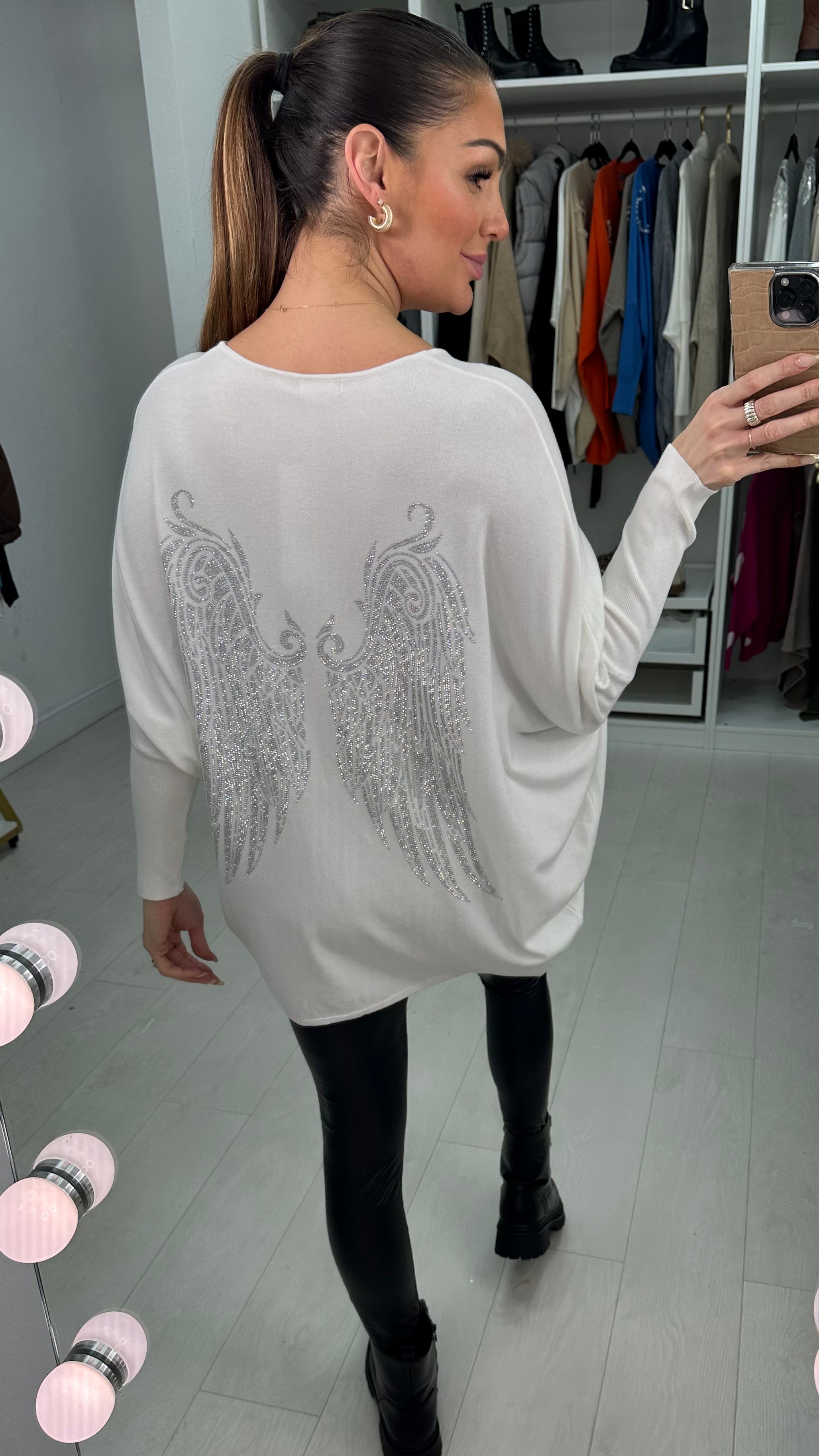 Trent Loose Fit Diamante Angel Wing Jumper
