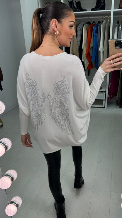 Trent Loose Fit Diamante Angel Wing Jumper