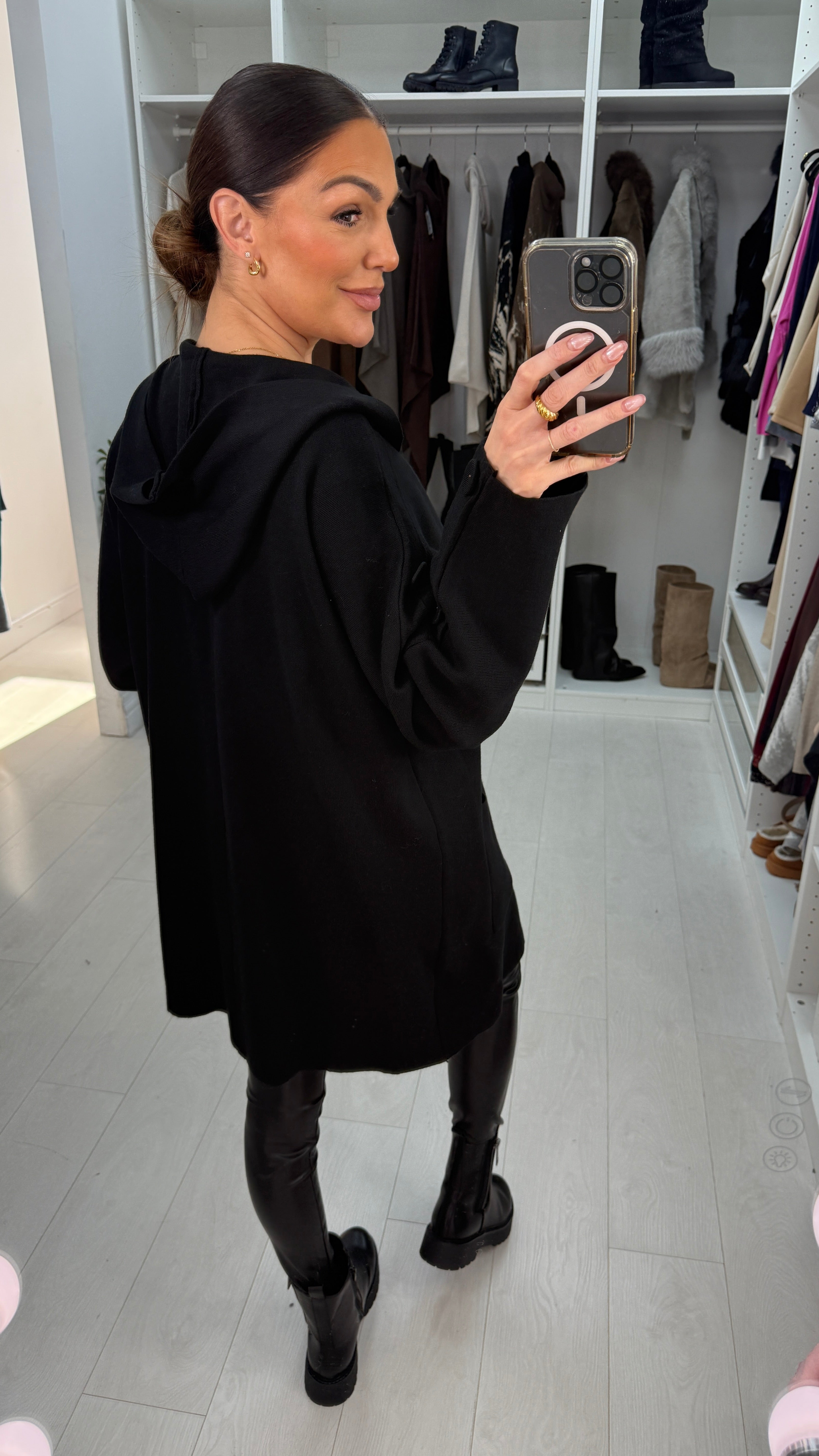 Sasia Plain Button Detail Hooded Cardigan