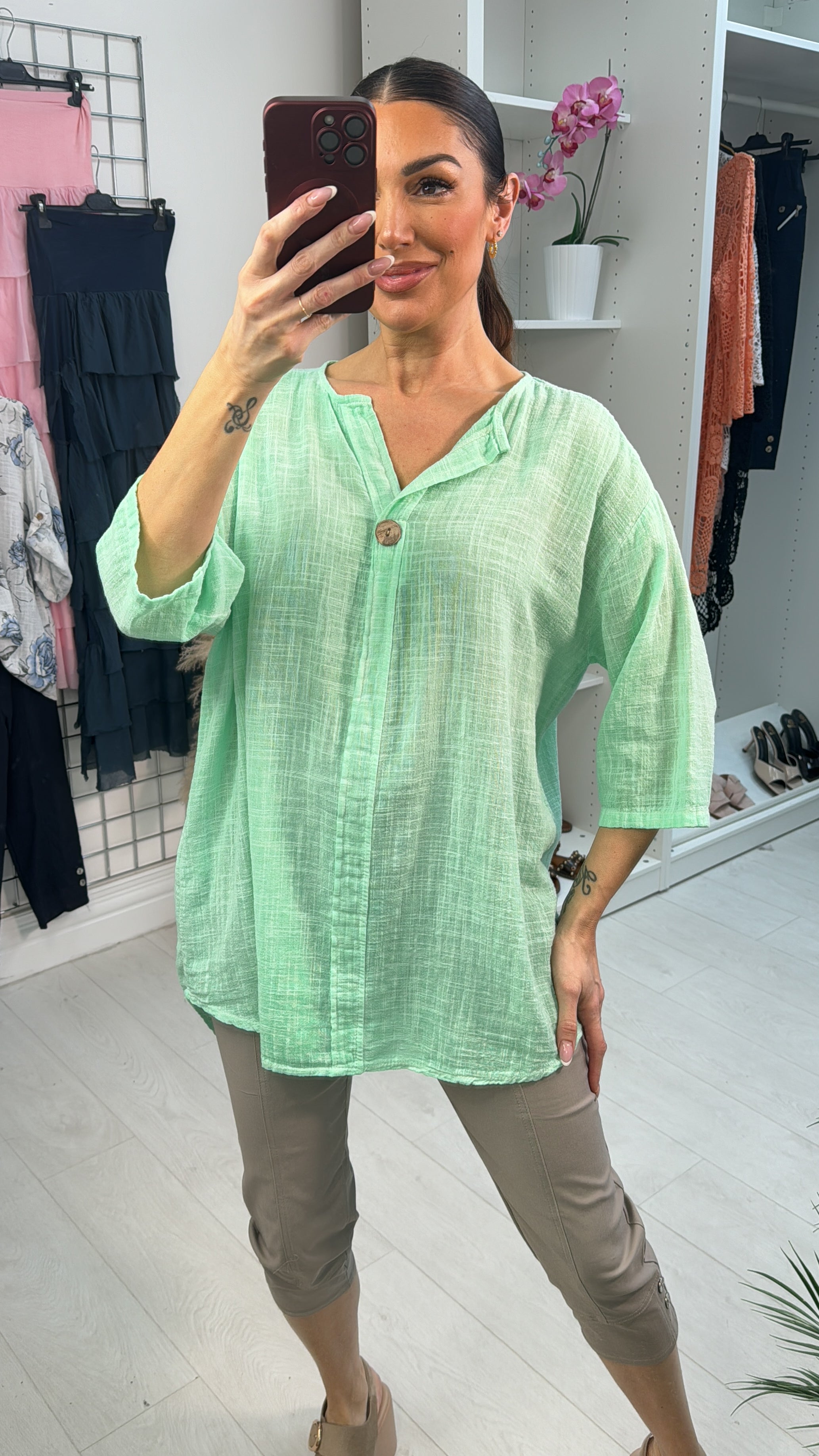 Gaia Plain V Neck Dipped Hem Loose Fit Top