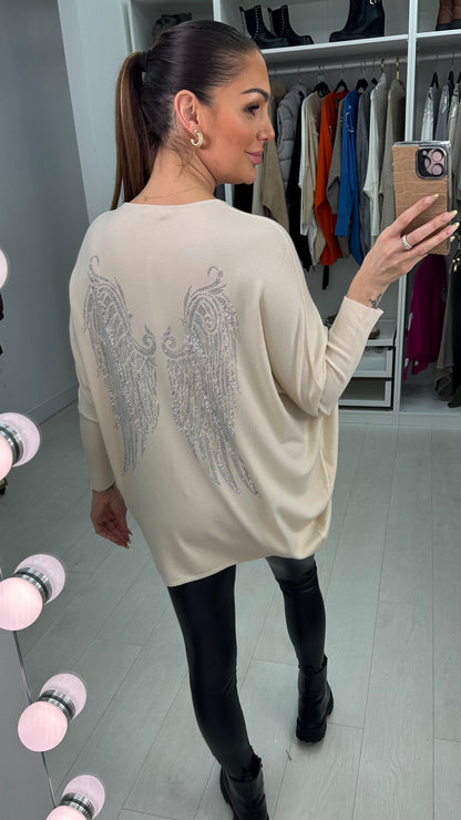 Trent Loose Fit Diamante Angel Wing Jumper