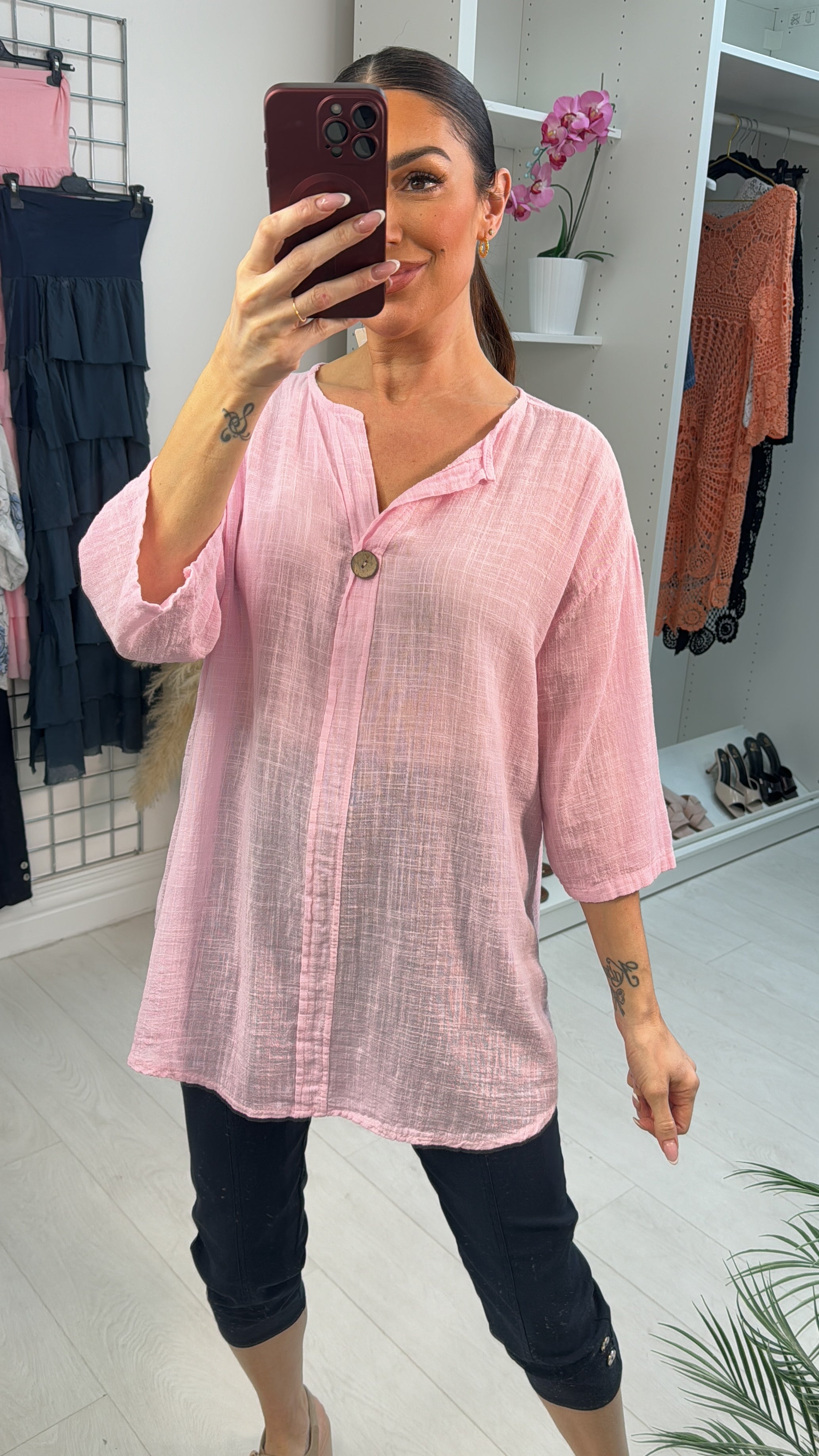 Gaia Plain V Neck Dipped Hem Loose Fit Top