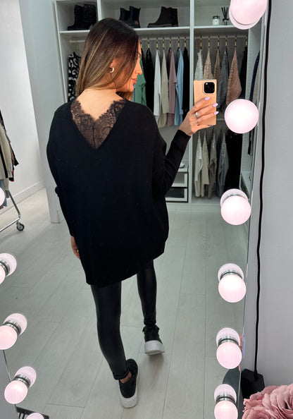 Flossie Lace And Front Diamante Bow Jumper