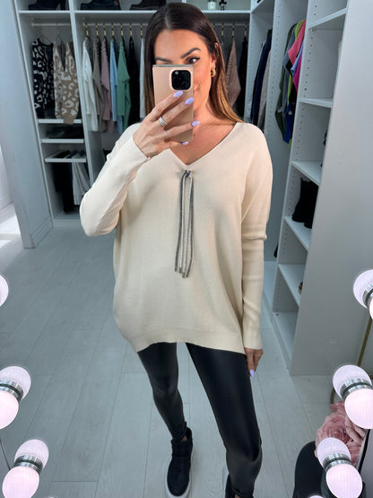 Flossie Lace And Front Diamante Bow Jumper