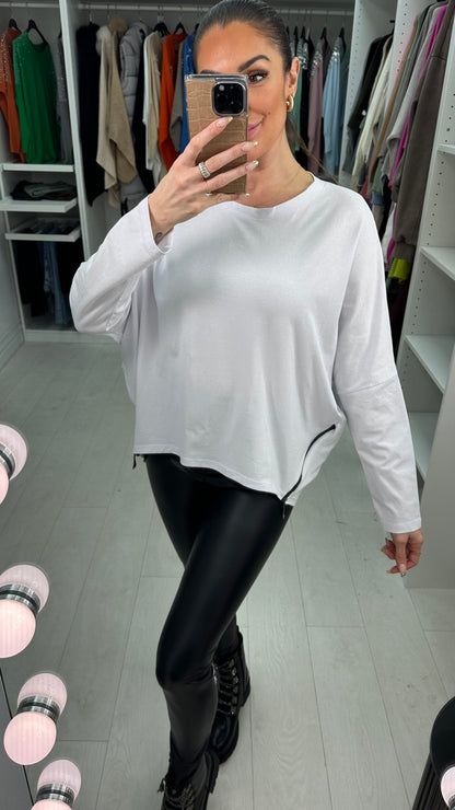 Etta Drop Shoulder Zip Detailed Top