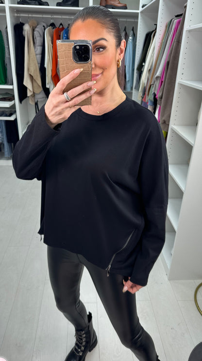 Etta Drop Shoulder Zip Detailed Top