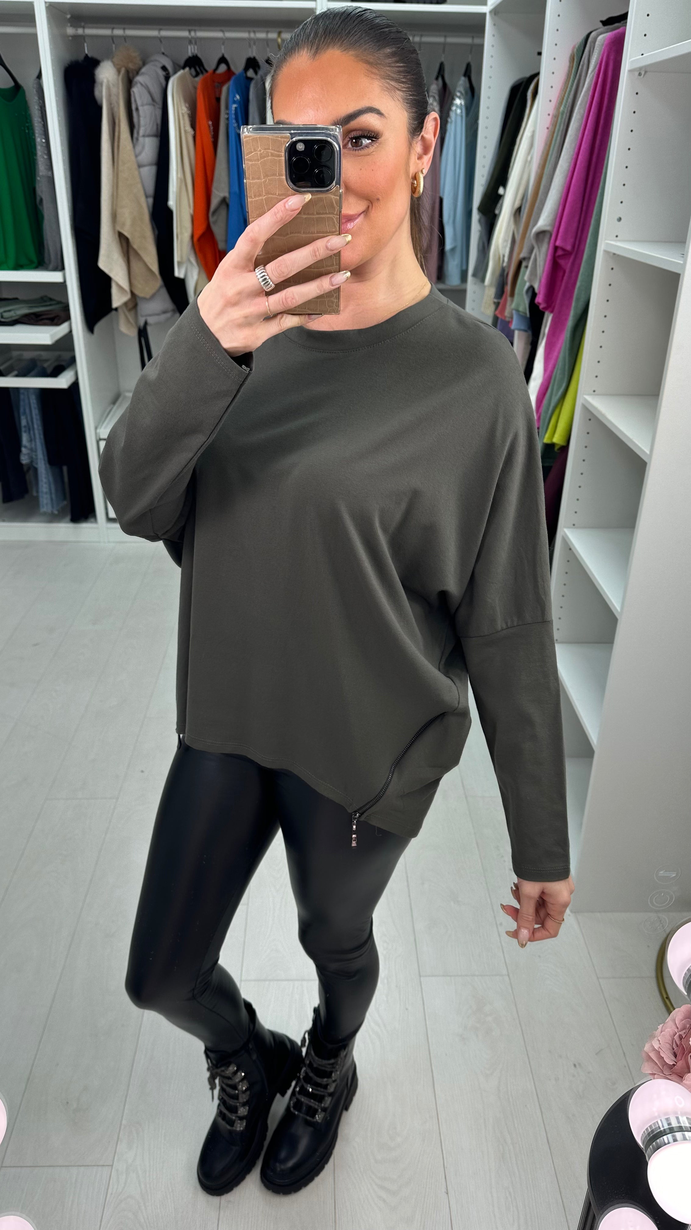 Etta Drop Shoulder Zip Detailed Top