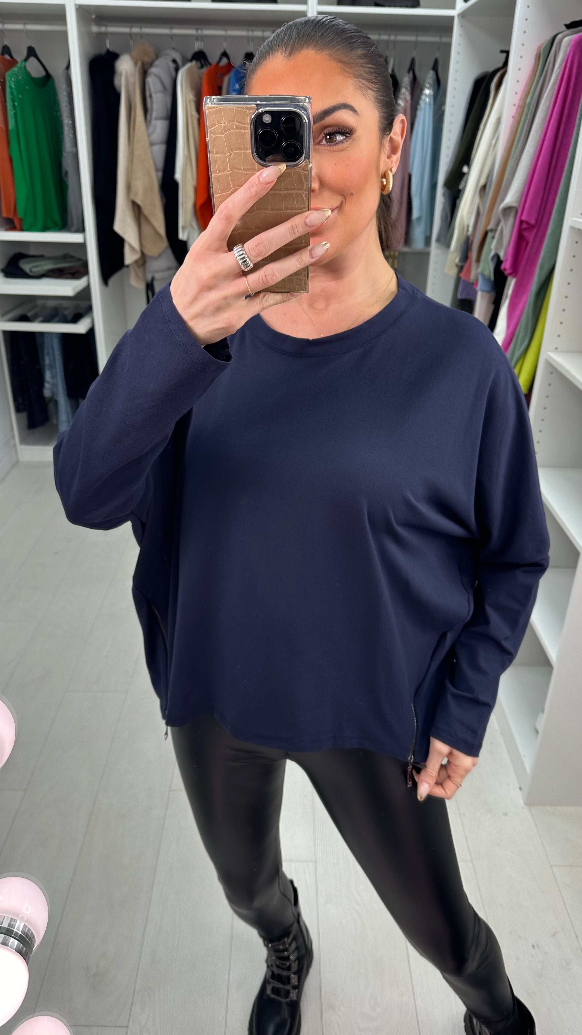 Etta Drop Shoulder Zip Detailed Top