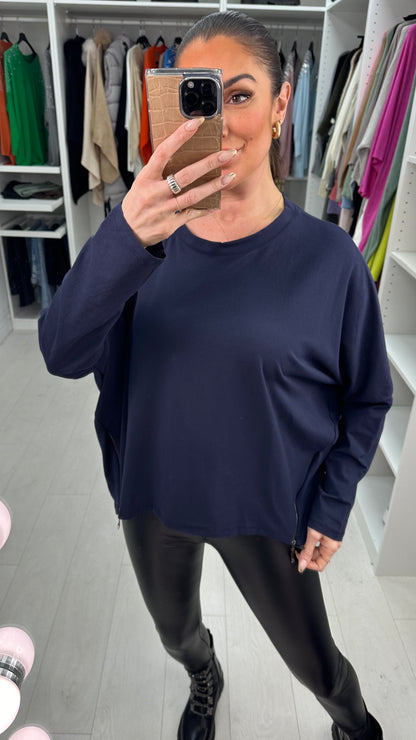 Etta Drop Shoulder Zip Detailed Top