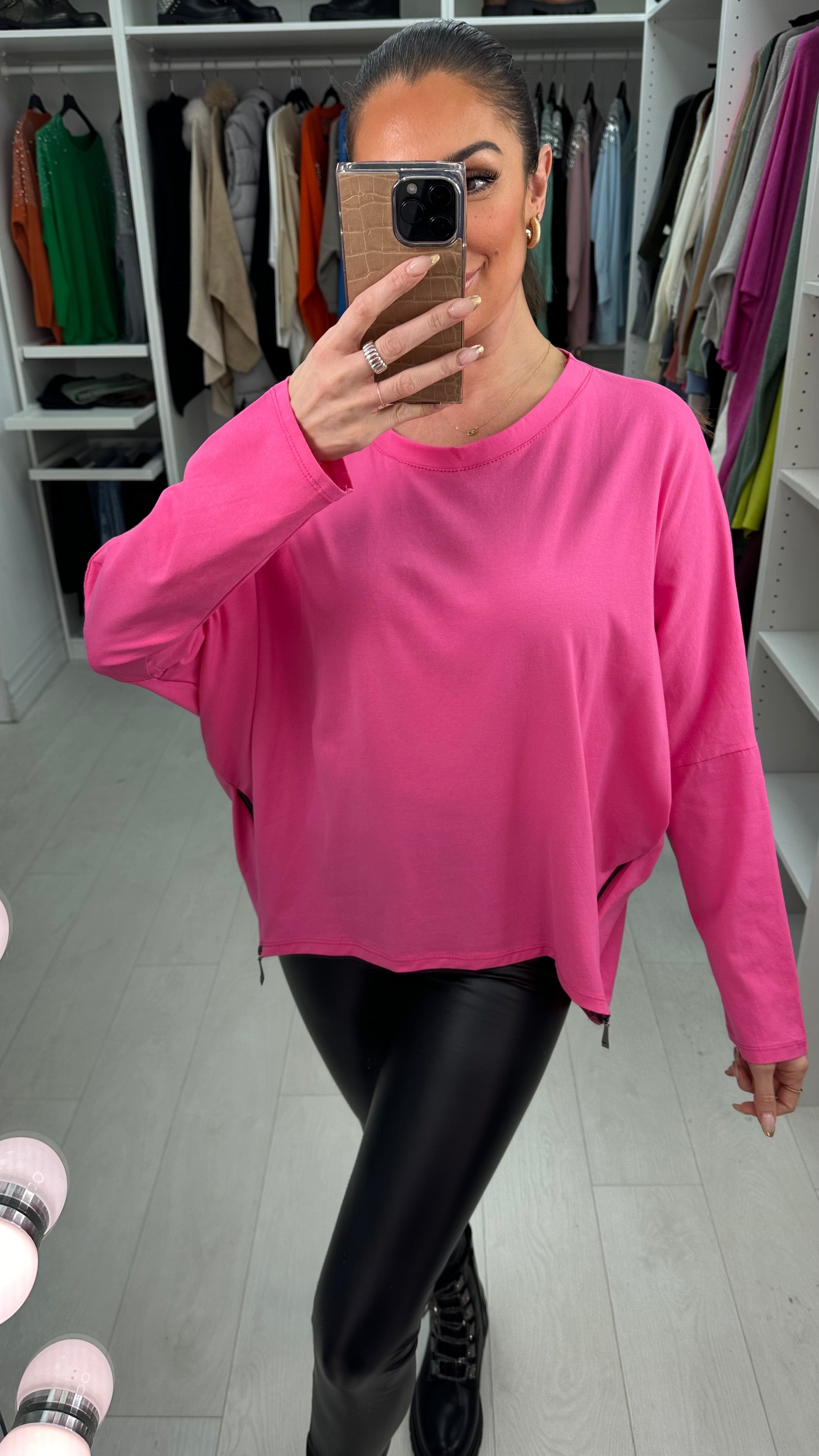 Etta Drop Shoulder Zip Detailed Top