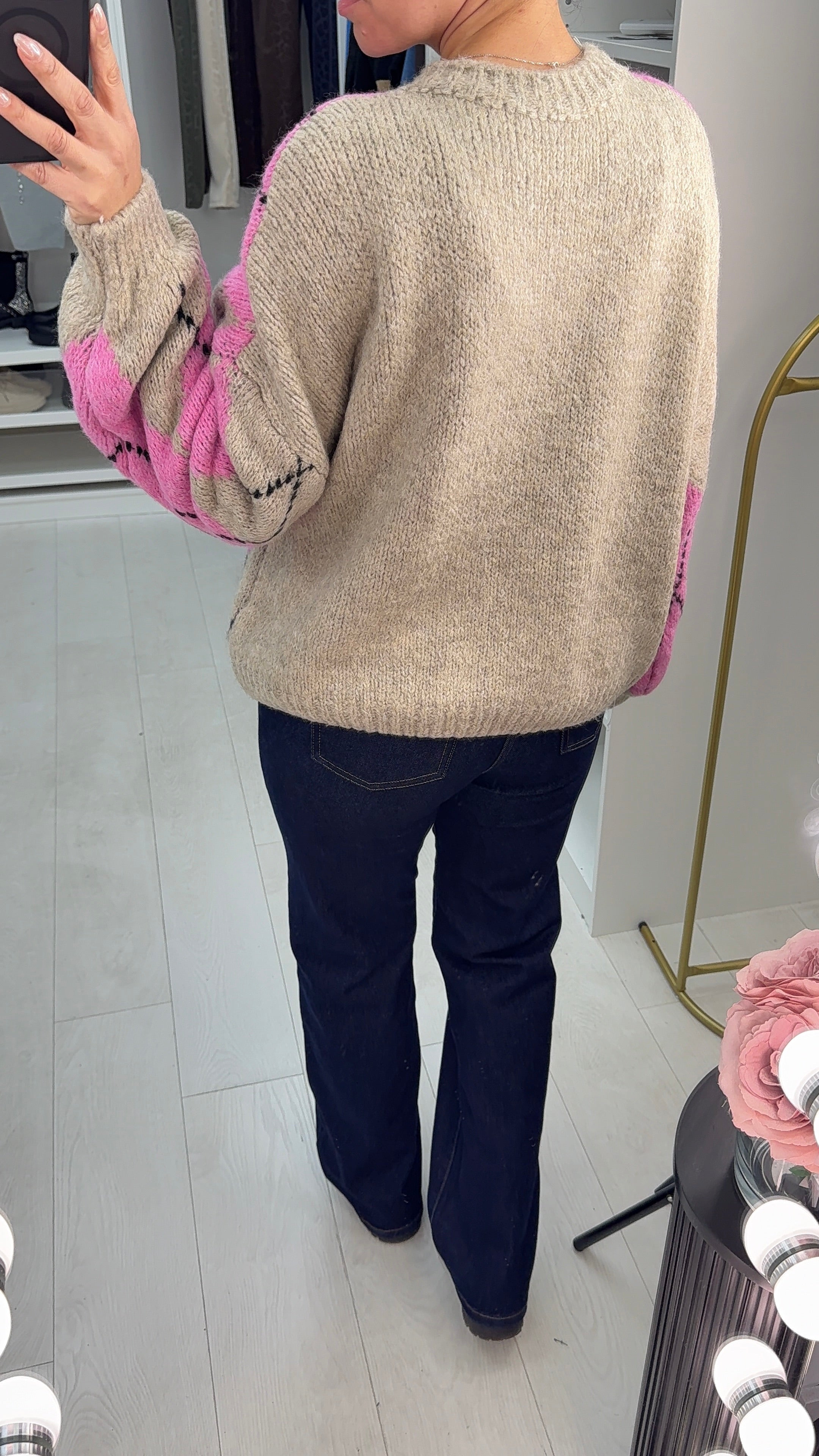 Nattie Argyle Print Chunky Jumper