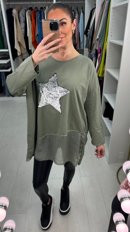 Malin Asymmetric Chiffon Sequin Star Sweatshirt