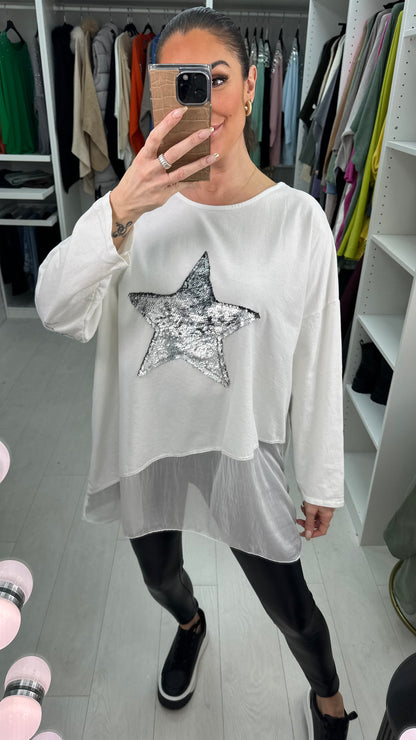 Malin Asymmetric Chiffon Sequin Star Sweatshirt