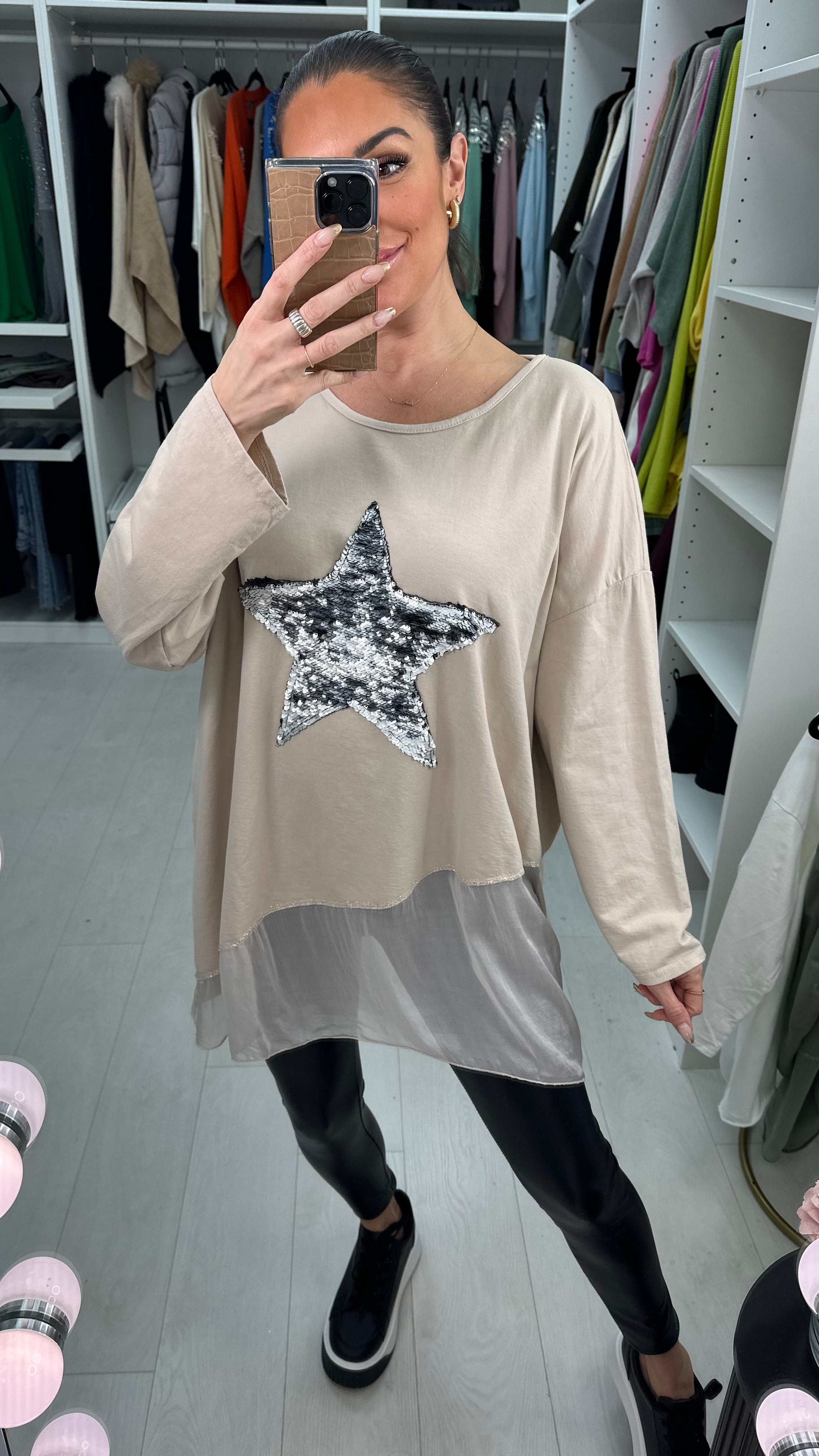 Malin Asymmetric Chiffon Sequin Star Sweatshirt