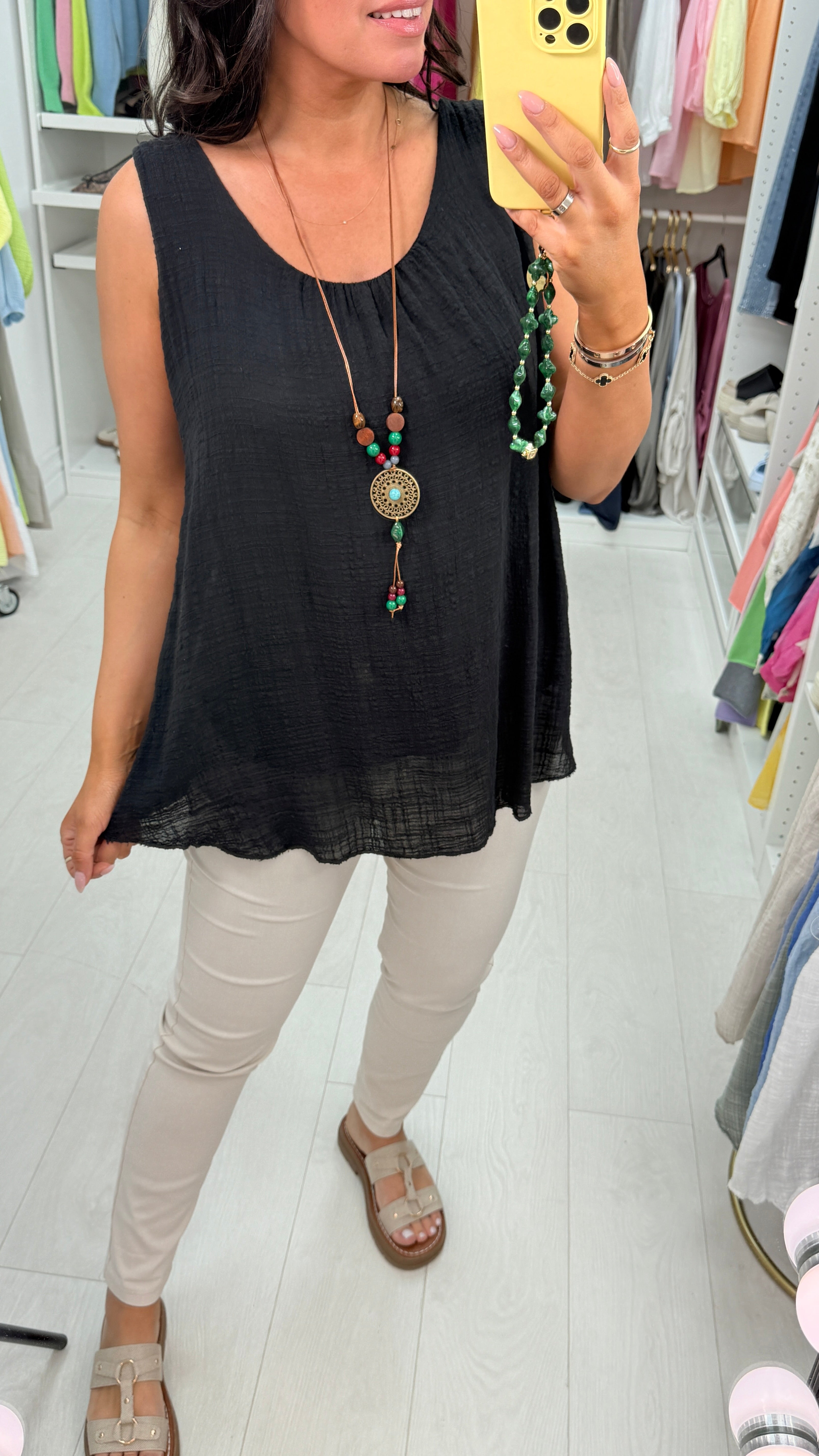 Eira Cheesecloth Textured Necklace Vest Top
