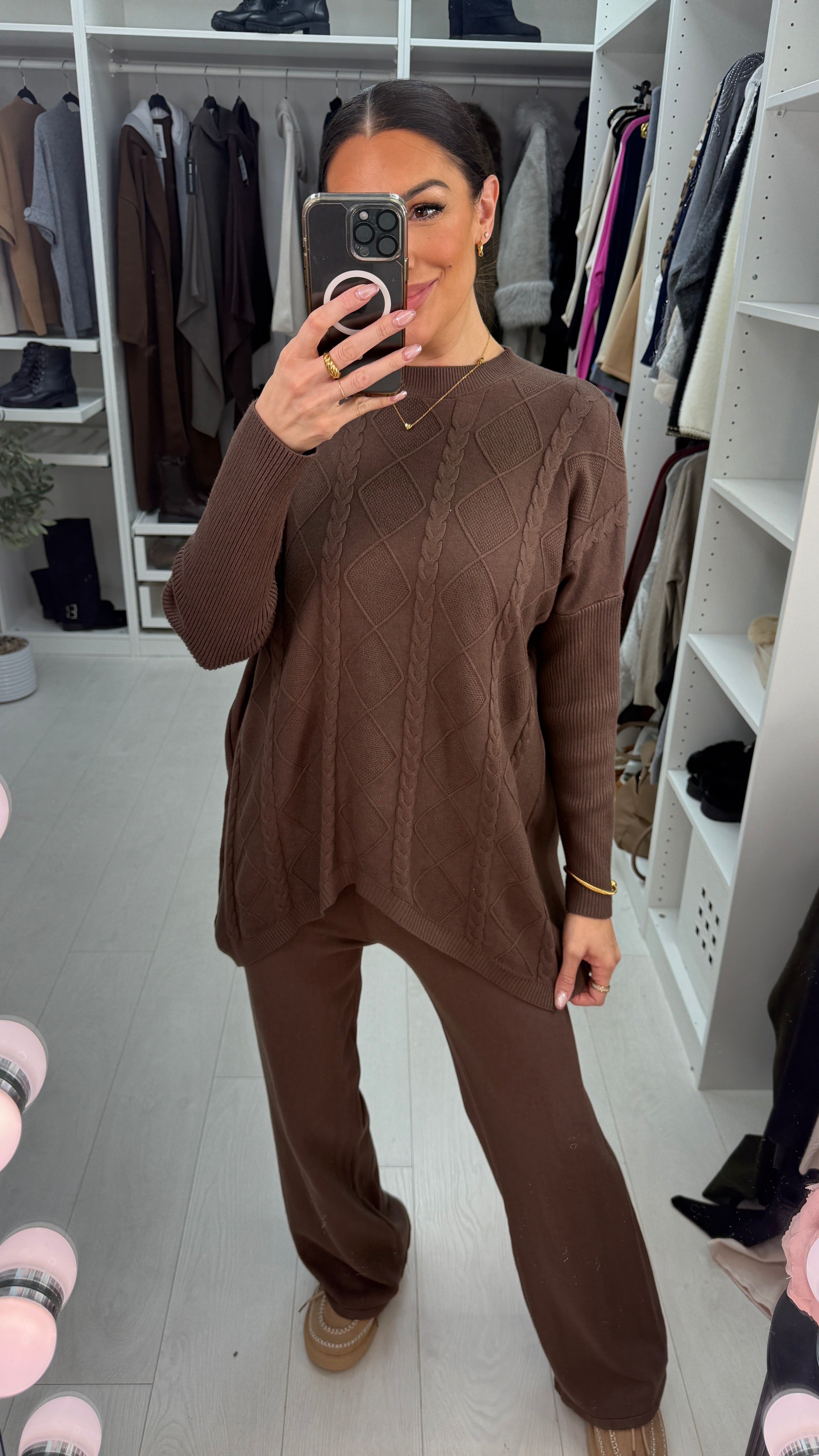 Elisha Plain Cable Knit Loungewear Set