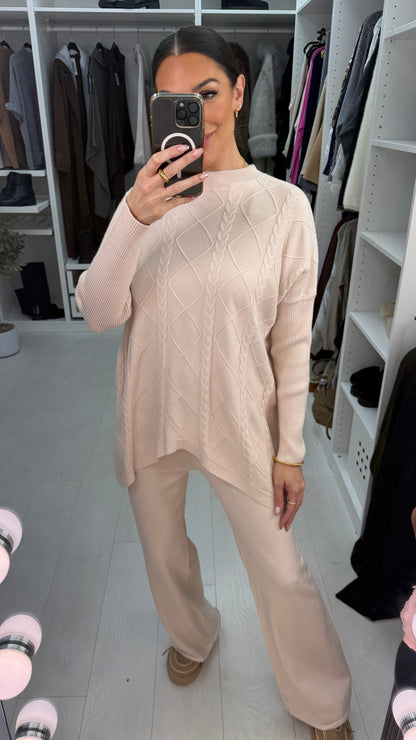 Elisha Plain Cable Knit Loungewear Set