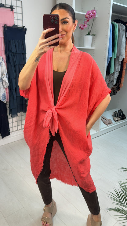 Adelaide Plain Tie Front Oversized Throw Over