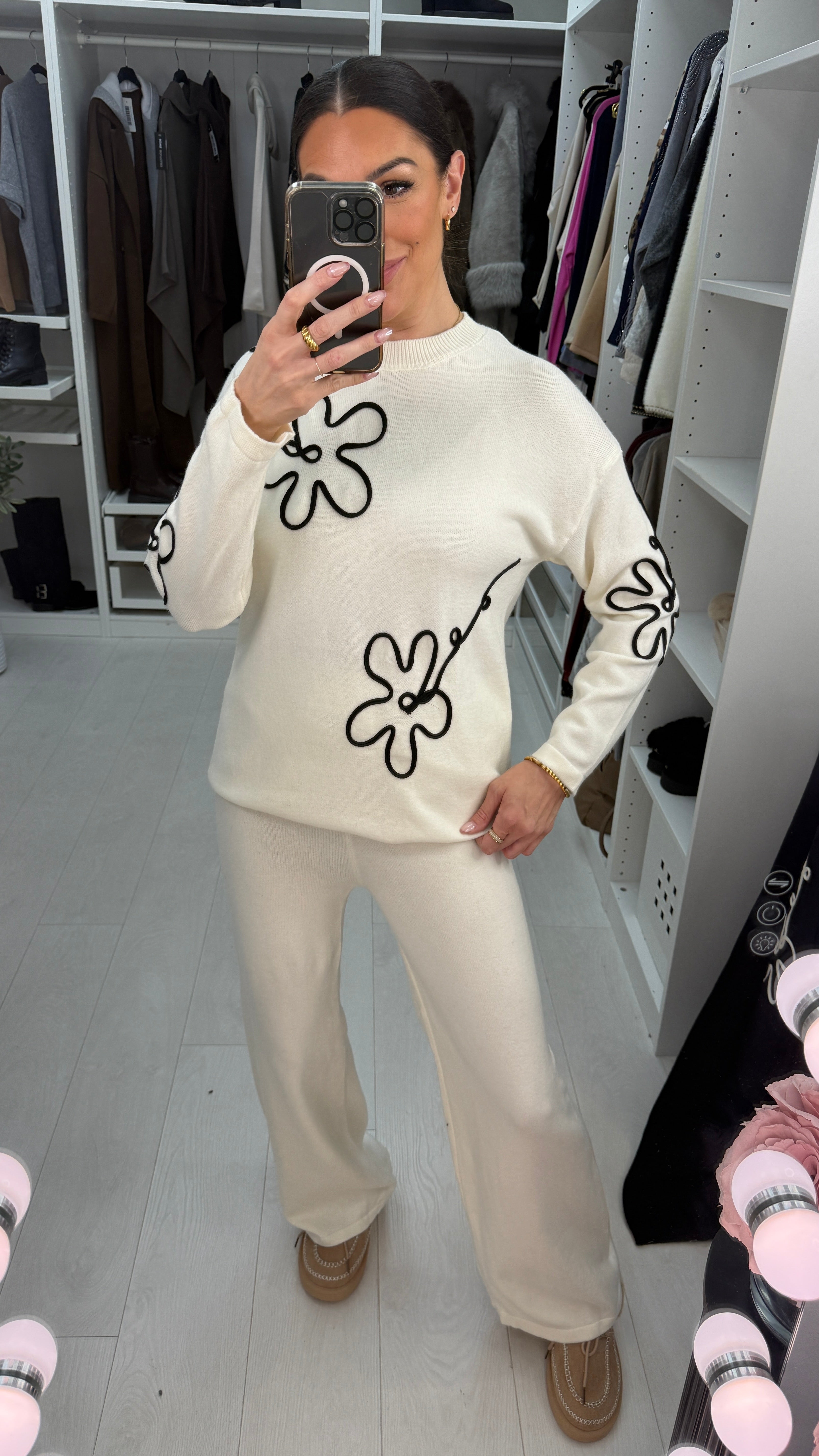 Elora Floral Stitch Detailed Loungewear Set