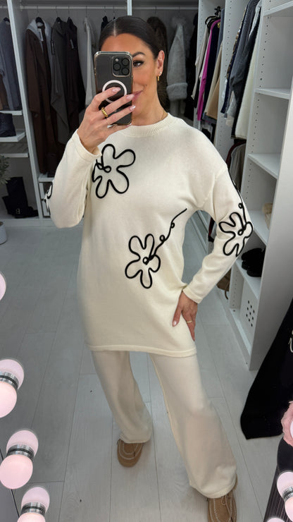 Elora Floral Stitch Detailed Loungewear Set