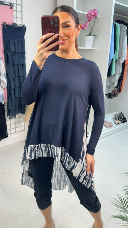 Lyra Abstract Print Chiffon Back Detailed Dipped Hem Top