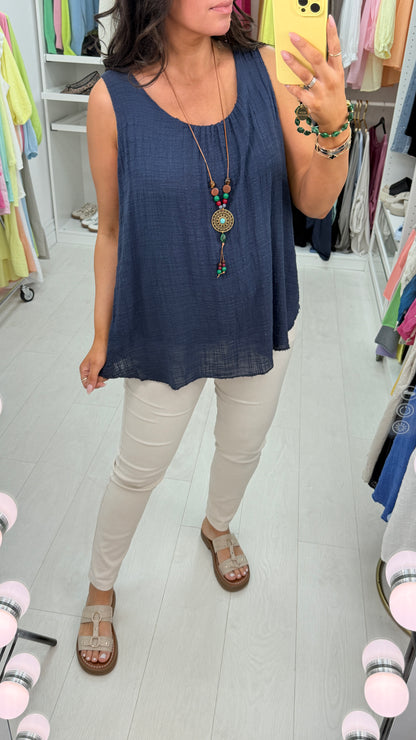 Eira Cheesecloth Textured Necklace Vest Top