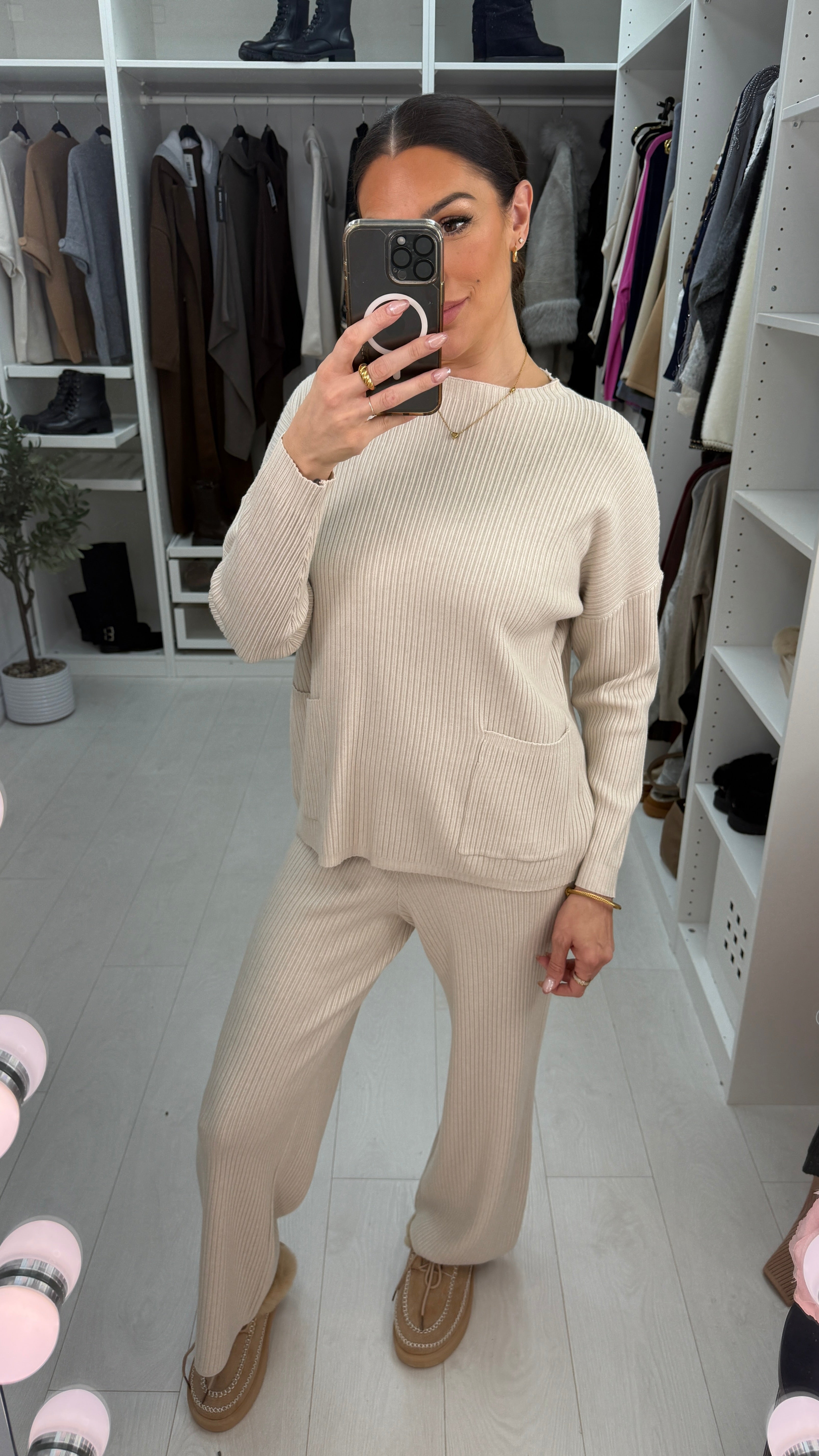 Maisy Plain Pocket Detail Ribbed Loungewear Set