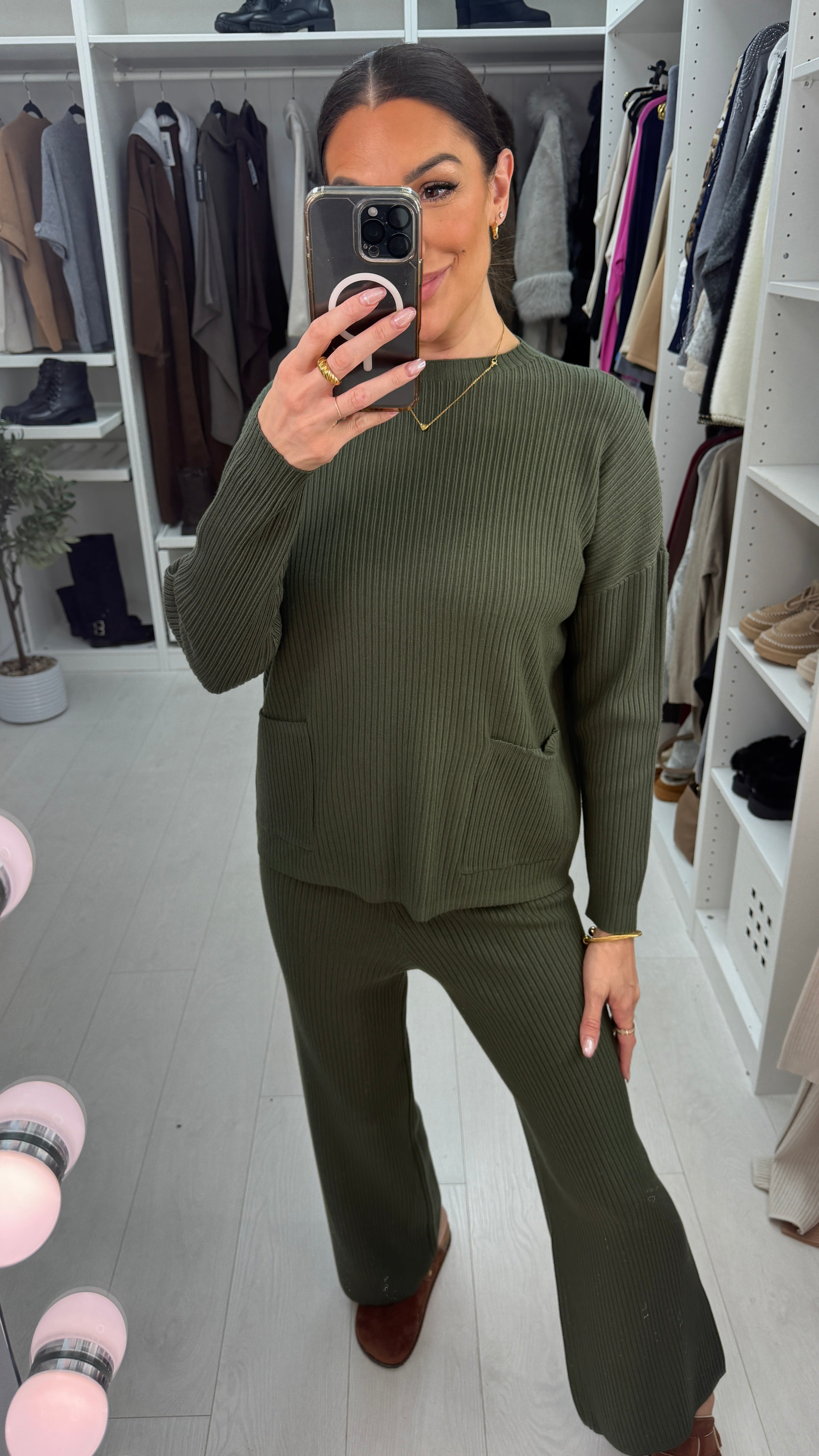 Maisy Plain Pocket Detail Ribbed Loungewear Set