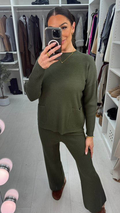 Maisy Plain Pocket Detail Ribbed Loungewear Set