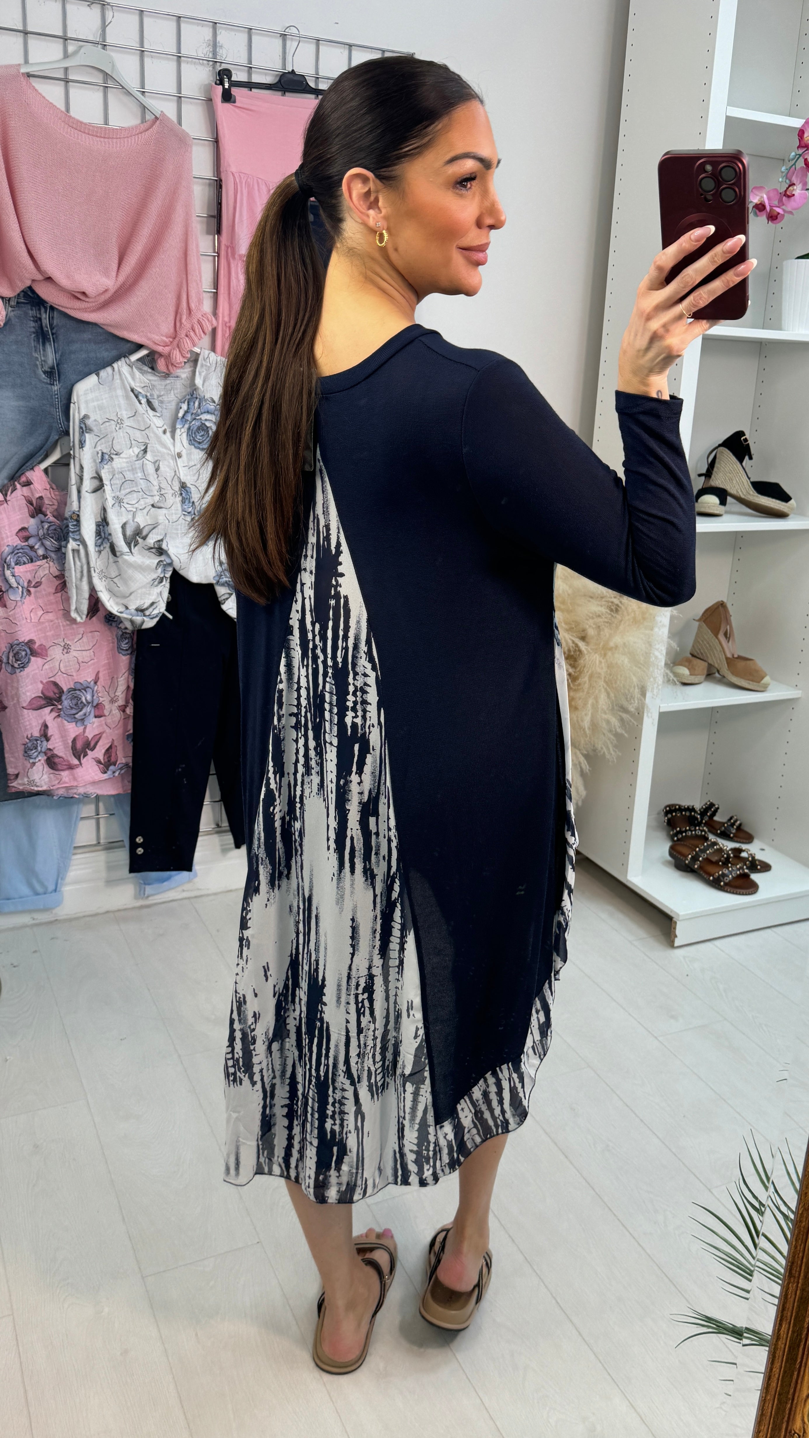 Lyra Abstract Print Chiffon Back Detailed Dipped Hem Top