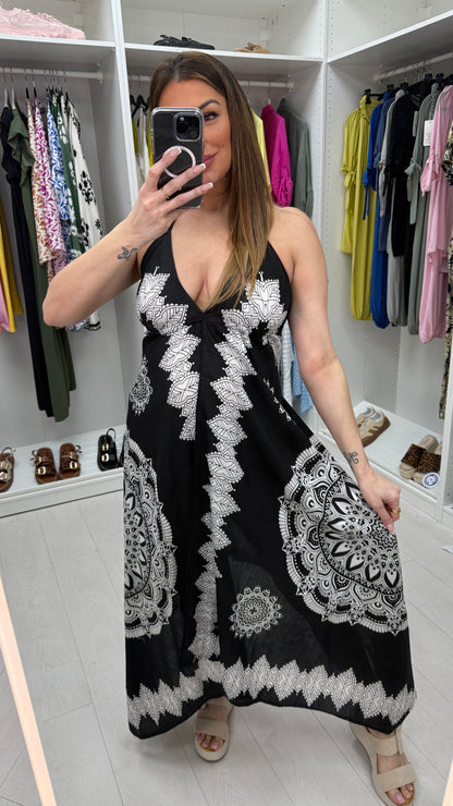 Bobbi Mandala Print Halter Neck Dress