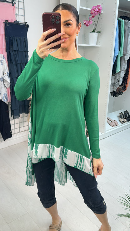 Lyra Abstract Print Chiffon Back Detailed Dipped Hem Top