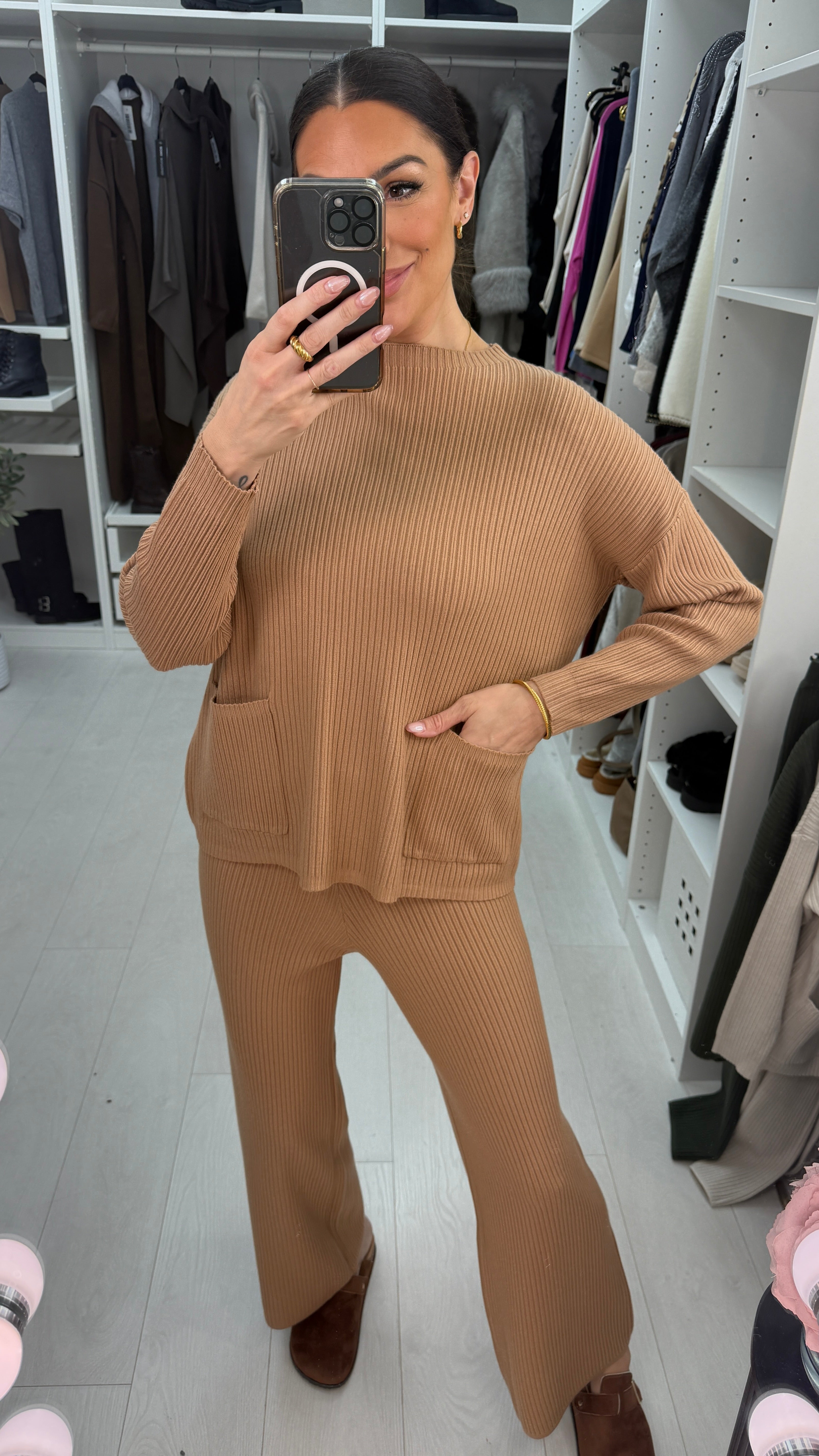 Maisy Plain Pocket Detail Ribbed Loungewear Set