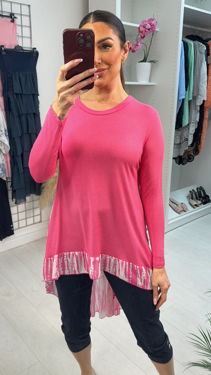 Lyra Abstract Print Chiffon Back Detailed Dipped Hem Top