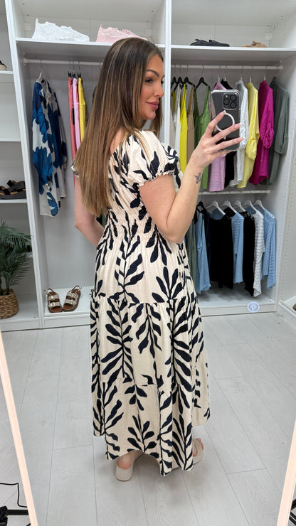 Selena Leaf Print Button Detail Maxi Dress