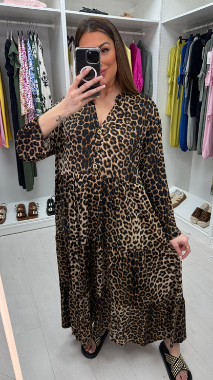 Nicoletta Leopard Print Smock Magic Maxi Dress