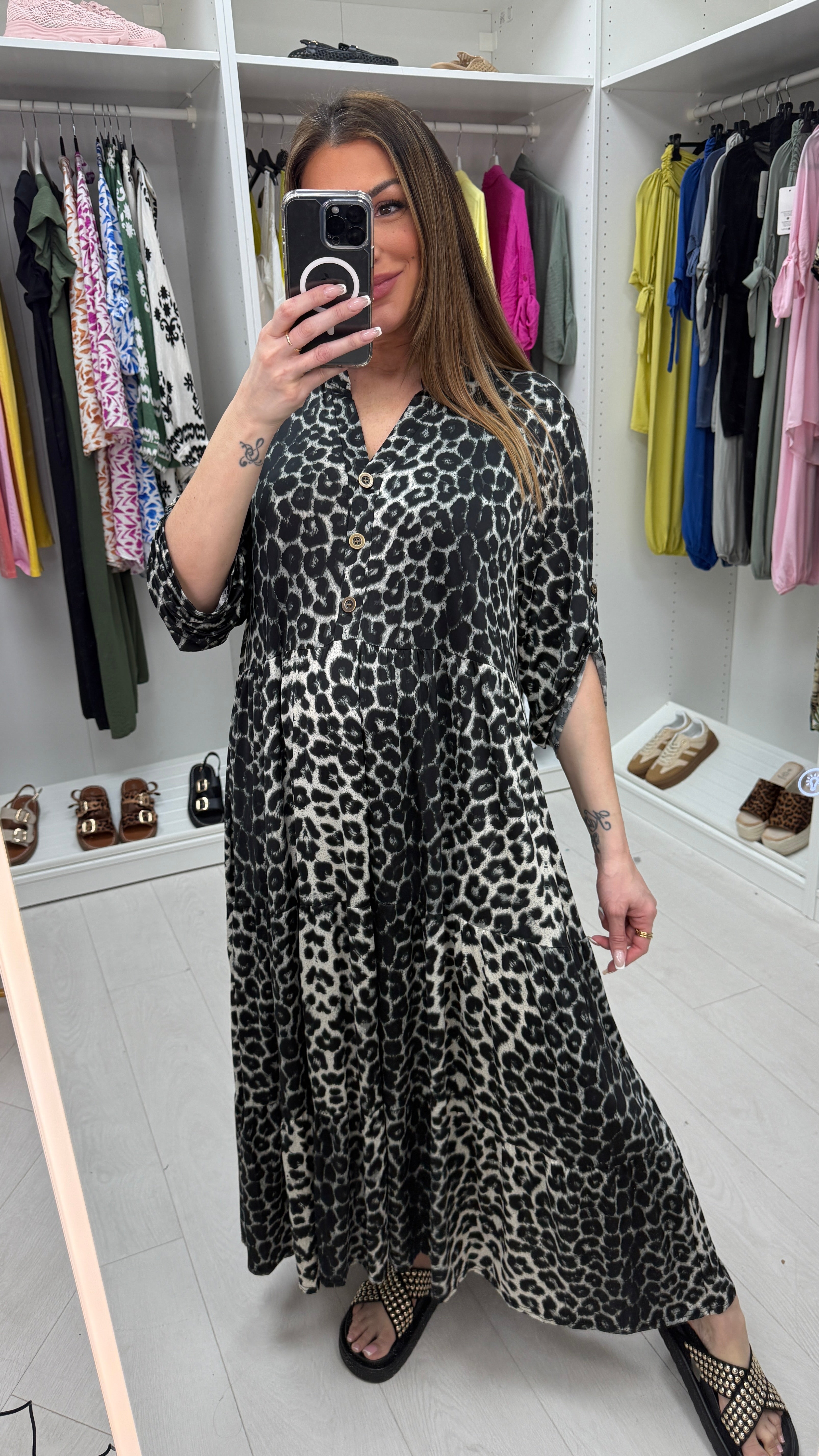 Nicoletta Leopard Print Smock Magic Maxi Dress