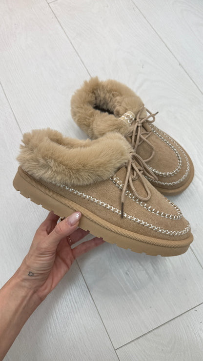 Gail Faux Suede Stitch Hem Detailed Clogs