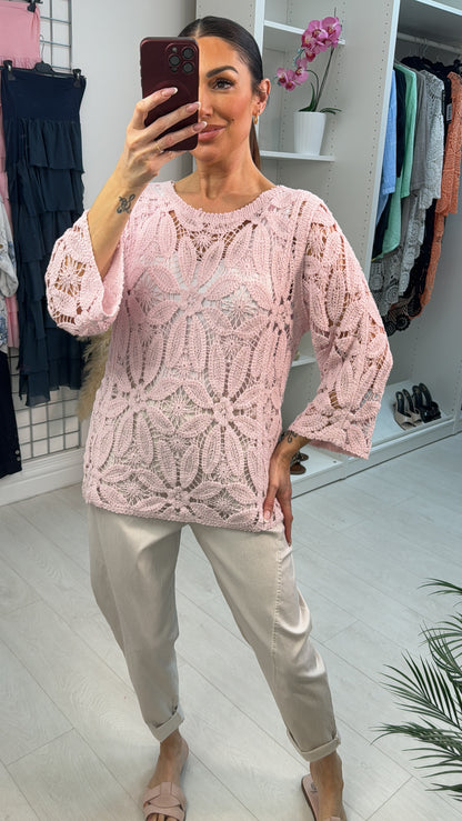 Rainey Crochet 3/4 Sleeve Top