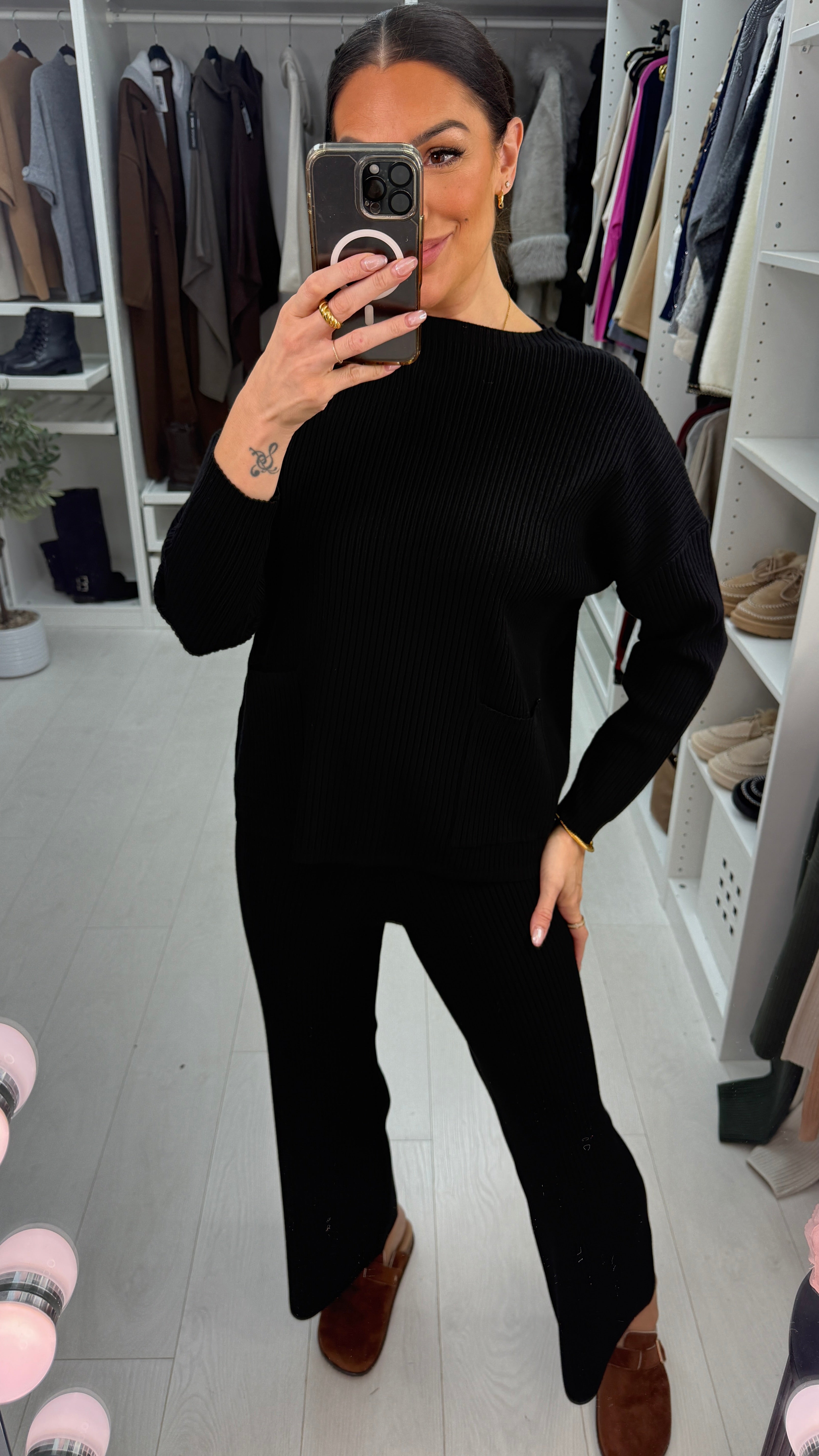 Maisy Plain Pocket Detail Ribbed Loungewear Set